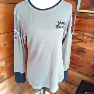 Harley Davidson Thermal Shirt Womens XL Grey Biker Long Sleeve Pull-On